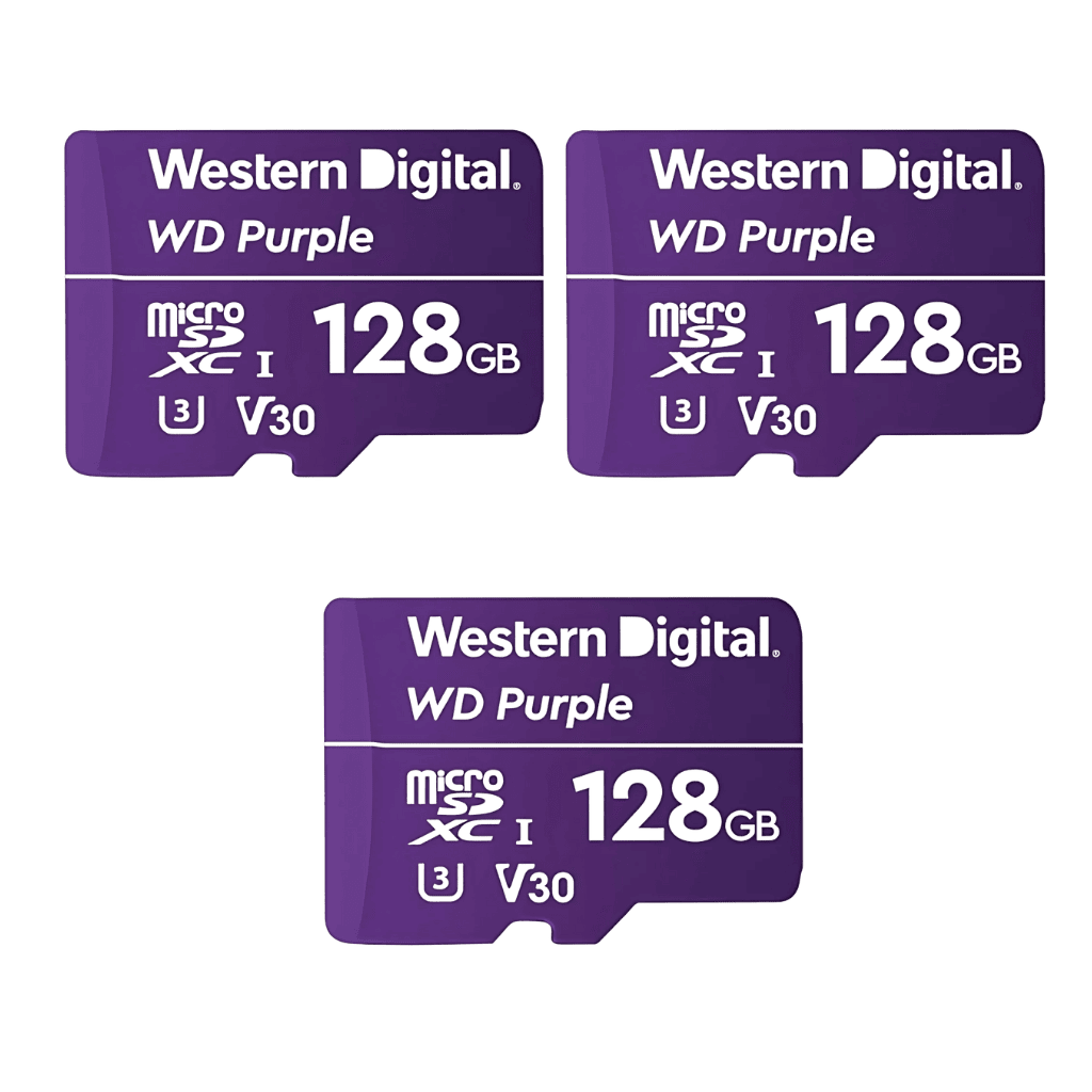Kit 3 Unidades Cartão De Memória WD Purple Micro SD 128GB