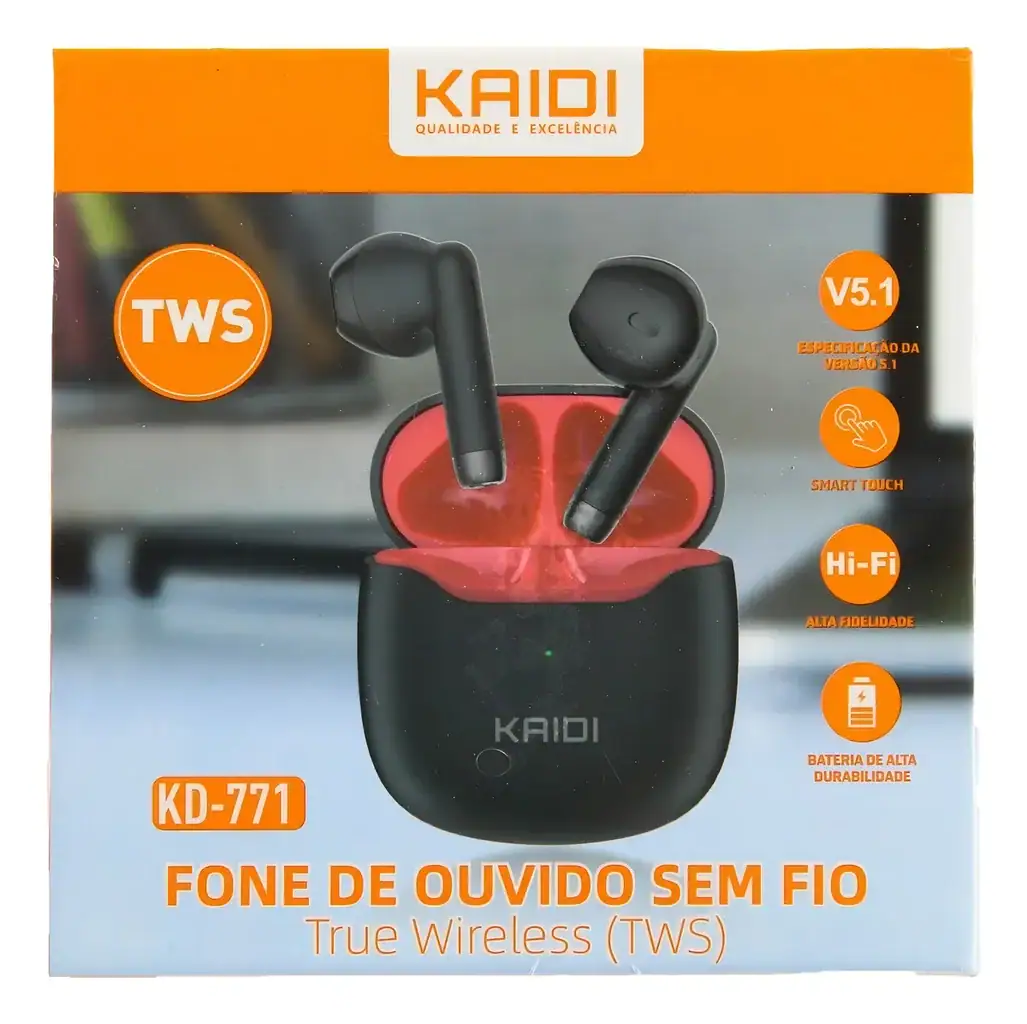 Fone De Ouvido Sem Fio Tws Bluetooth 5.1 Original Kaidi 771 Cor Preto - Miniatura 8