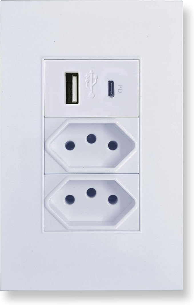 Tomada De Parede Duo 10A 2 Portas 10A NB14136 com 1 USB Tipo-A - Miniatura 2