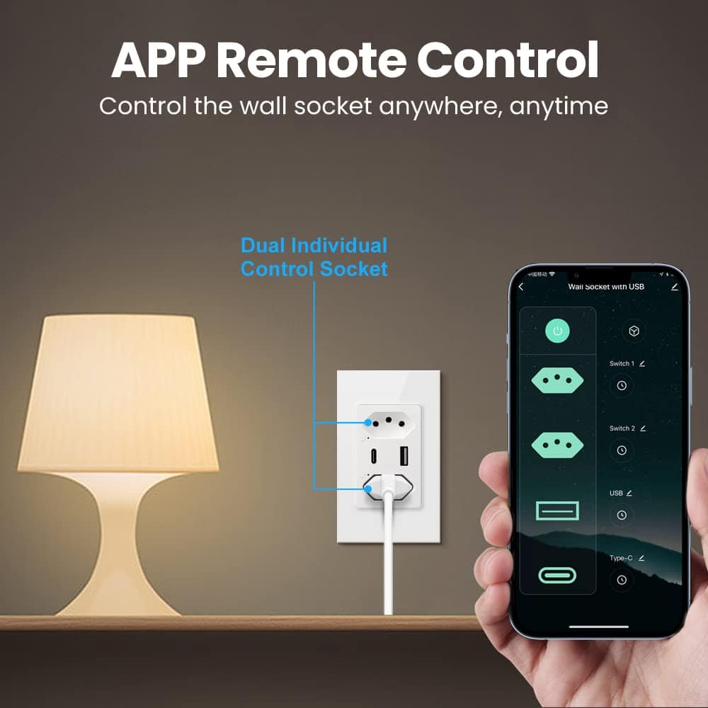Tomada Inteligente WiFi com Porta USB Tipo C Tomada de Parede Smart Home - Miniatura 6