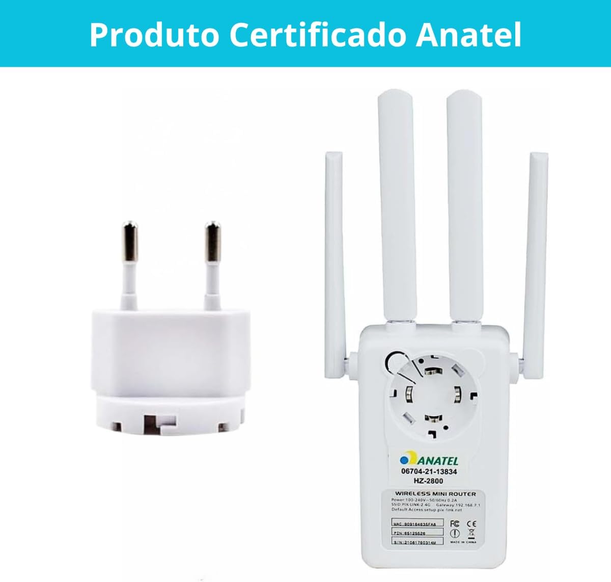 Amplificador Wi-Fi 4 Antenas 300Mpbs Repetidor de Sinal - Miniatura 5