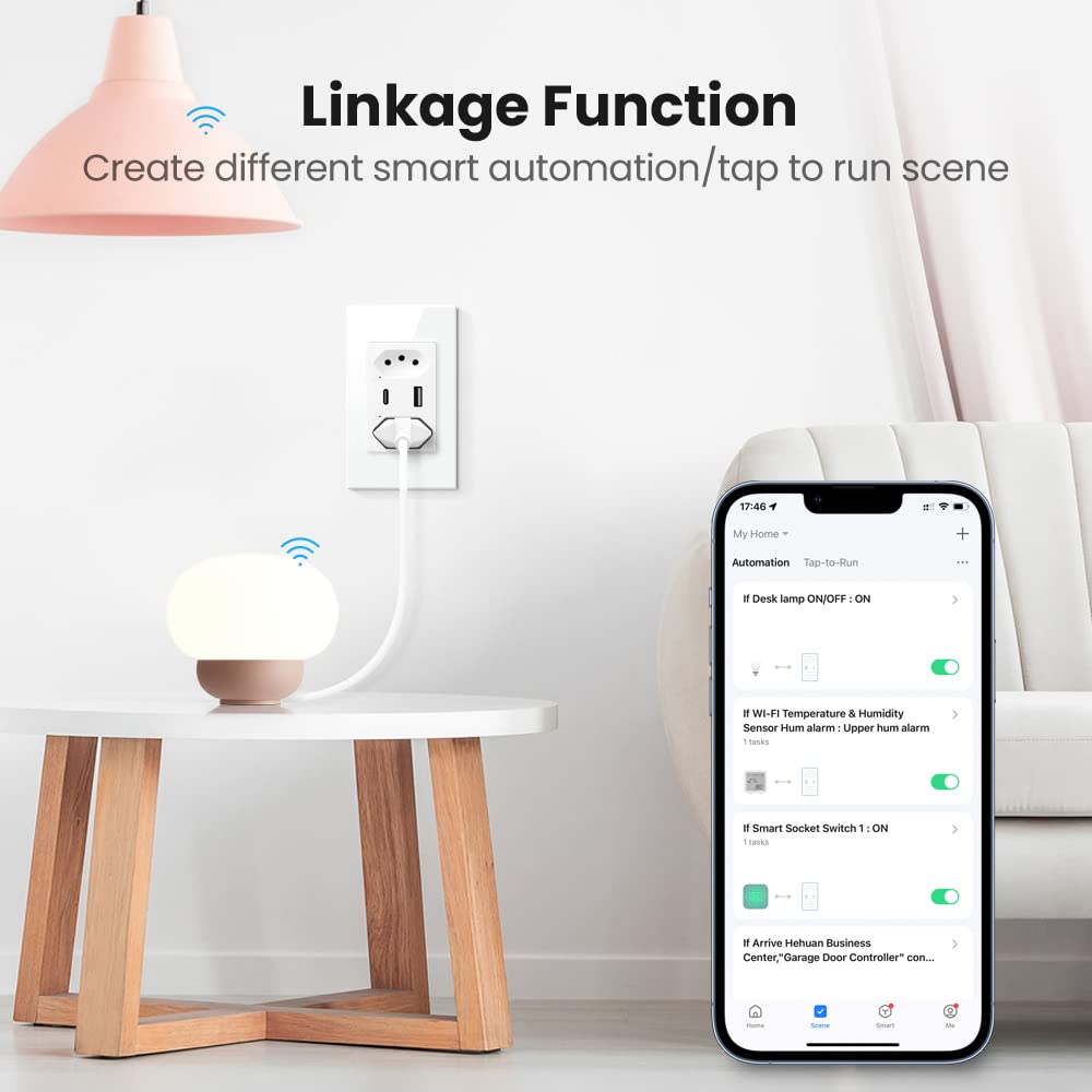 Tomada Inteligente WiFi com Porta USB Tipo C Tomada de Parede Smart Home - Miniatura 7