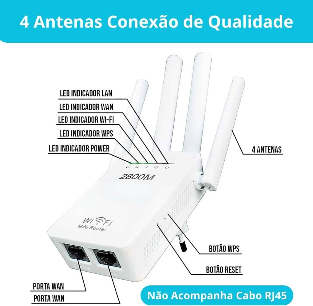 Amplificador Wi-Fi 4 Antenas 300Mpbs Repetidor de Sinal - Miniatura 4
