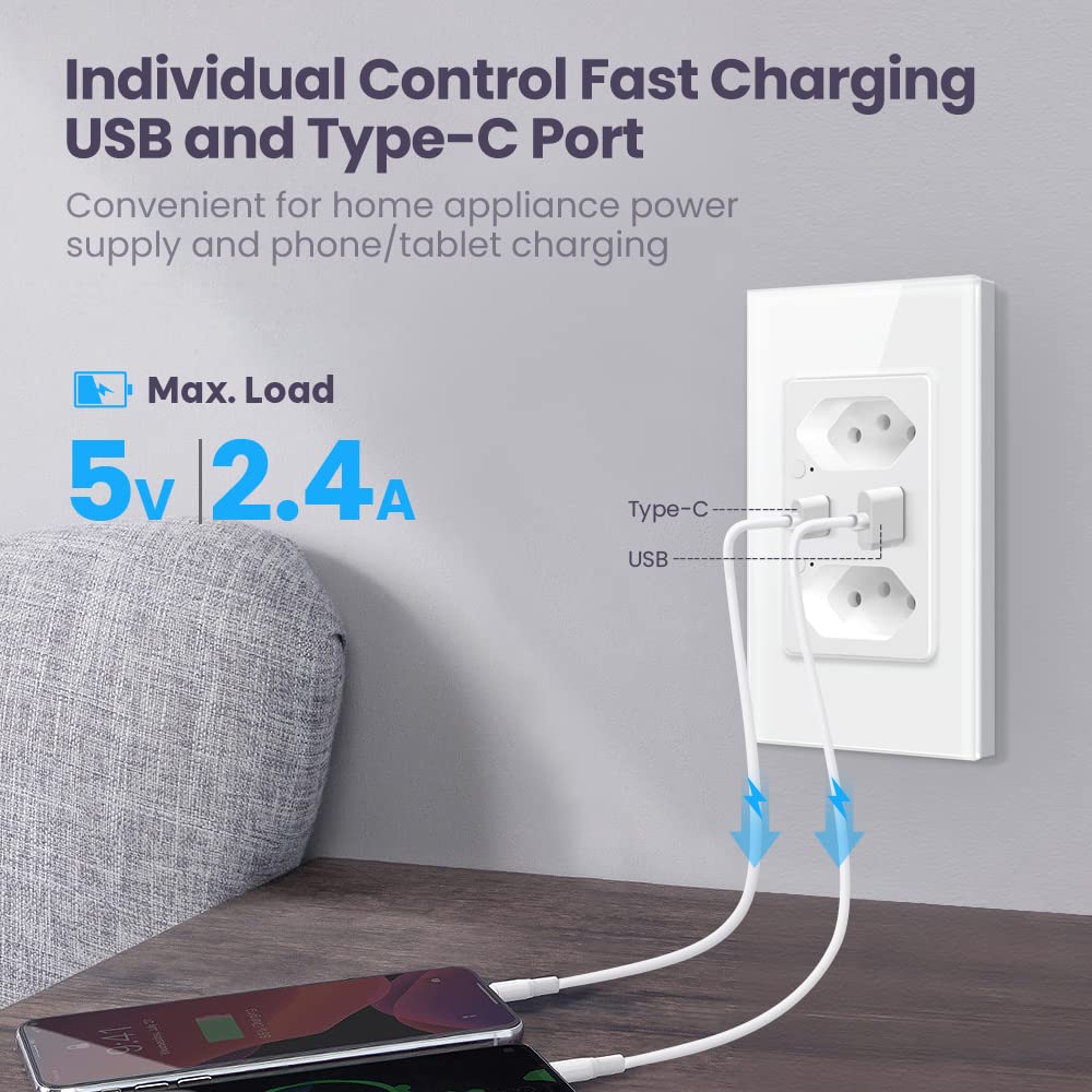 Tomada Inteligente WiFi com Porta USB Tipo C Tomada de Parede Smart Home - Miniatura 4