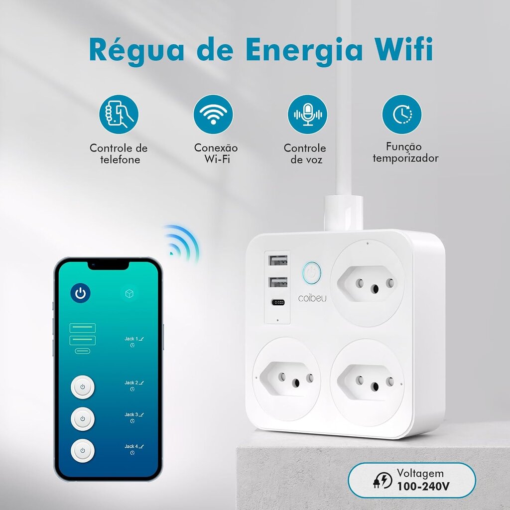 Extensão Inteligente Wifi Tuya 3 Tomadas 2usb 1type-c Coibeu - Miniatura 10