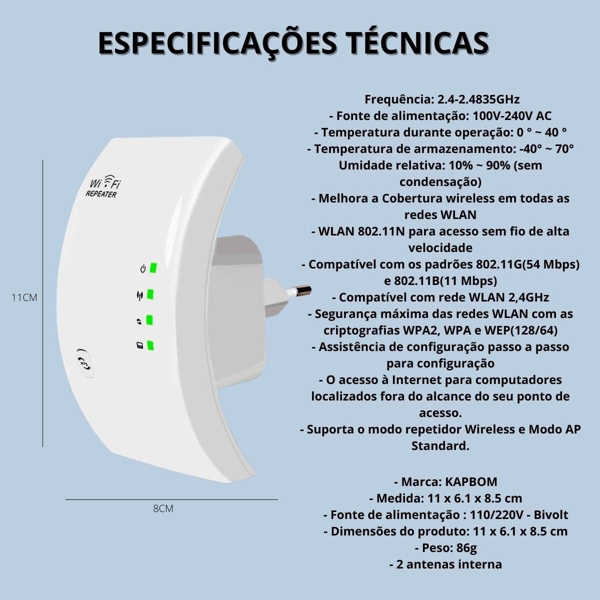 Repetidor De Sinal Wi-fi Amplificador Roteador Expansor De Rede Internet Wireless Wifi - Miniatura 5