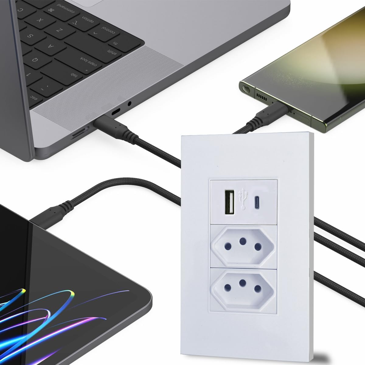 Tomada De Parede Duo 10A 2 Portas 10A NB14136 com 1 USB Tipo-A - Miniatura 3