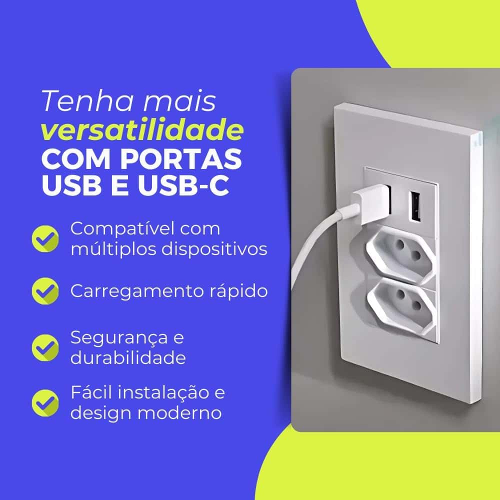 Tomada De Parede Duo 10A 2 Portas 10A NB14136 com 1 USB Tipo-A - Miniatura 4