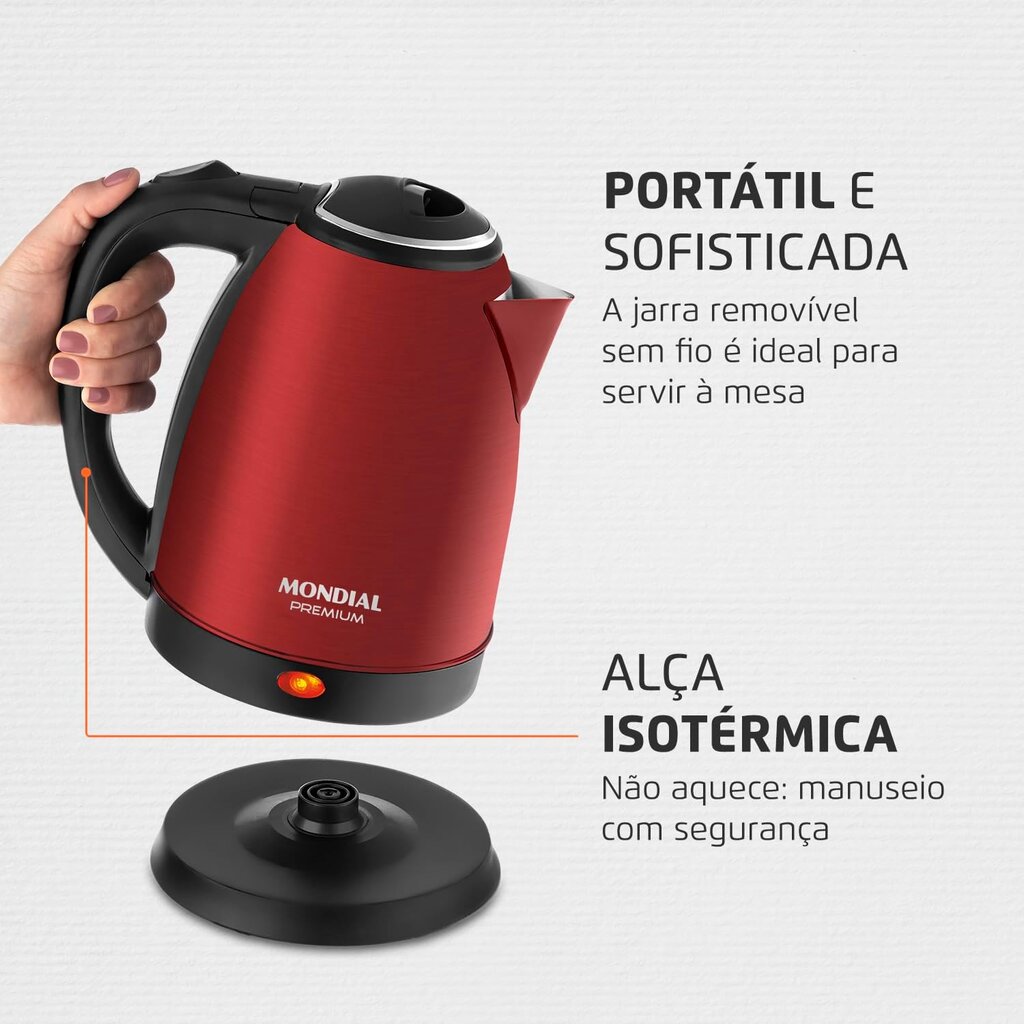 Chaleira Elétrica Pratic Mondial 1,7L Vermelho/Inox - Miniatura 4