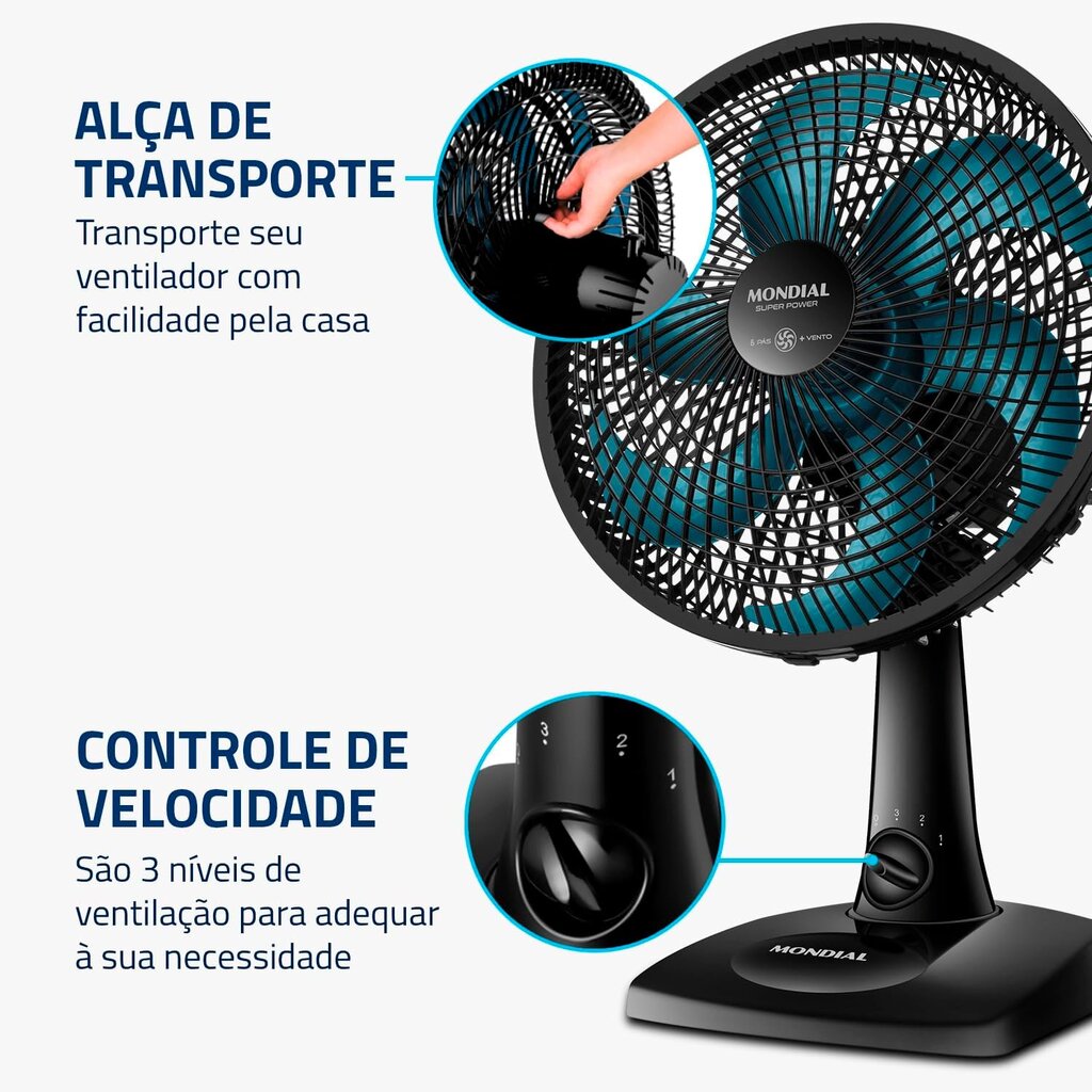 Ventilador de Mesa 30cm Super Power BIVOLT, Mondial, 60W - VSP-30-B - Miniatura 3
