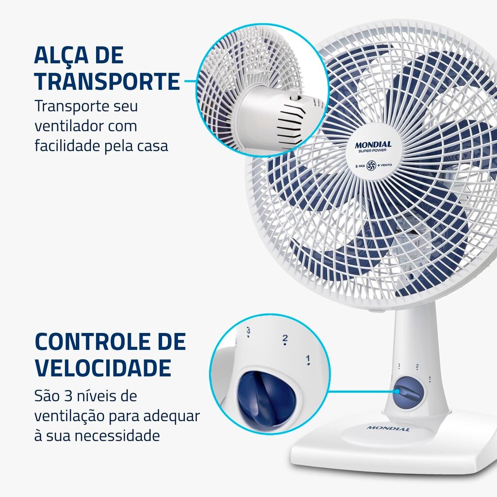 Ventilador de Mesa MONDIAL 127V, 30cm, 6 pás, Super Power - Miniatura 3