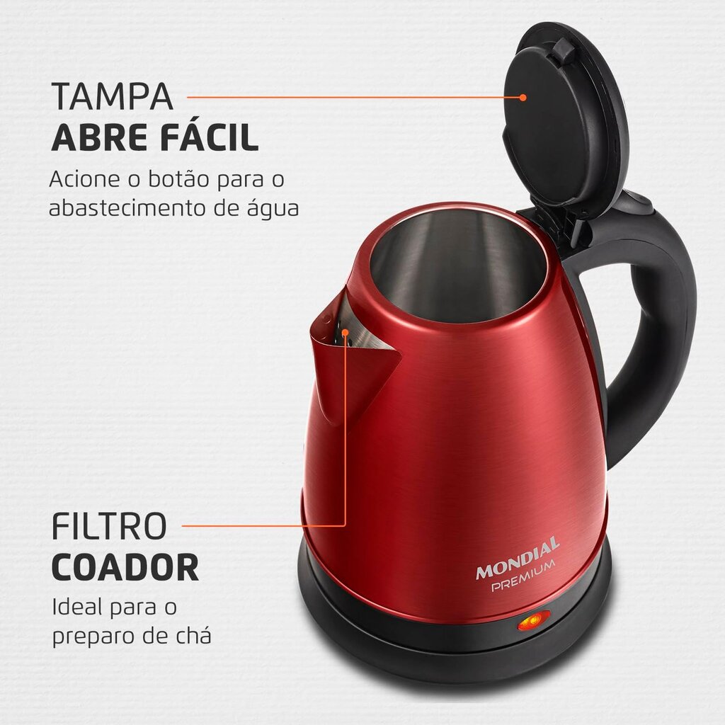 Chaleira Elétrica Pratic Mondial 1,7L Vermelho/Inox - Miniatura 5