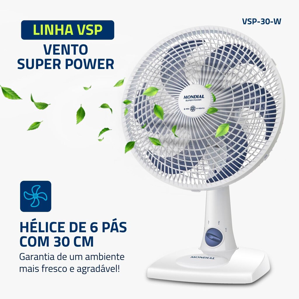 Ventilador de Mesa MONDIAL 127V, 30cm, 6 pás, Super Power - Miniatura 7
