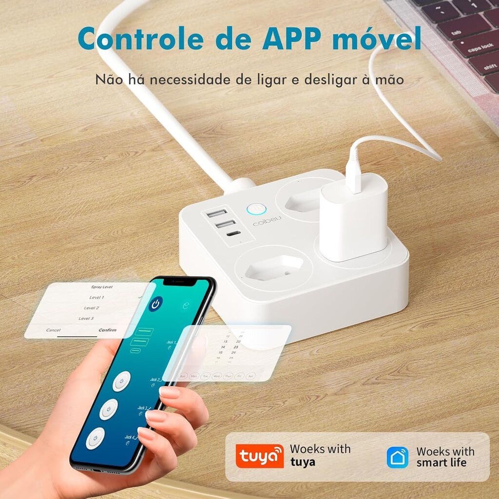 Extensão Inteligente Wifi Tuya 3 Tomadas 2usb 1type-c Coibeu - Miniatura 7