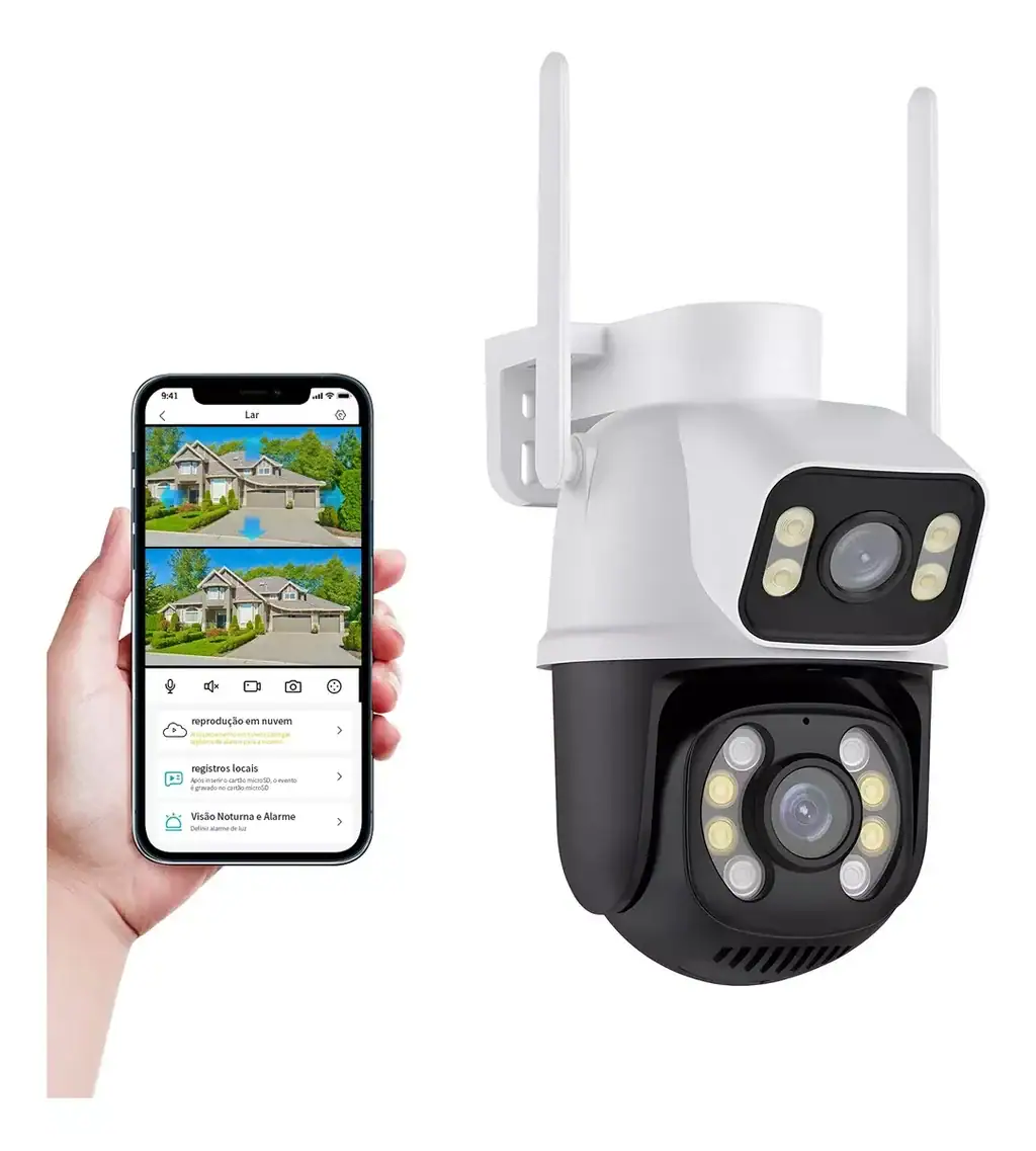 Câmera Segurança Dome 2k 360 Prova D'agua Lente Dupla Cor Branco/preto - Miniatura 8