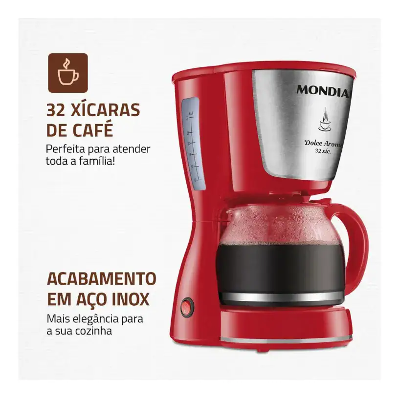 Cafeteira Elétrica Dolce Arome C-32-32x-r Vermelha Mondial - Miniatura 3