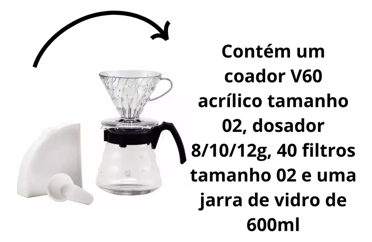 Kit Cafeteira Hario V60 Jarra+tampa+suporte+colher+40 Filtro - Miniatura 4