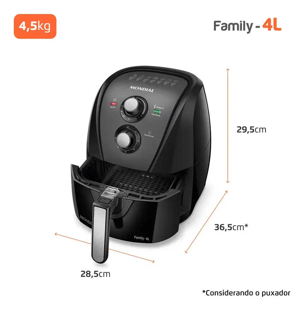 Fritadeira sem óleo air fryer 4L Mondial preto 1500W AFN-40-BFT - Miniatura 3