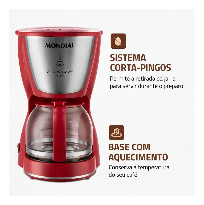 Cafeteira Elétrica Dolce Arome C-32-32x-r Vermelha Mondial - Miniatura 4