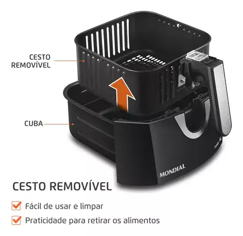 Fritadeira Sem Óleo Air Fryer 4l Afn-40-bi Mondial Preto/Inox 1500w - Miniatura 4
