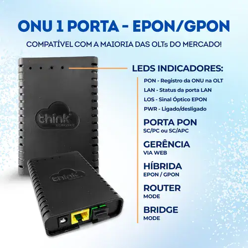 Onu 1 porta Think 1P Dual Gpon Epon PPOE TK-ONU-1P-D cor preta - Miniatura 6