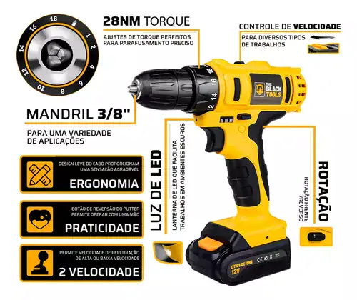 Jogo de Ferramentas 169 Peças com Maleta e Furadeira Parafusadeira Sem Fio 12V TB-12E - Miniatura 6
