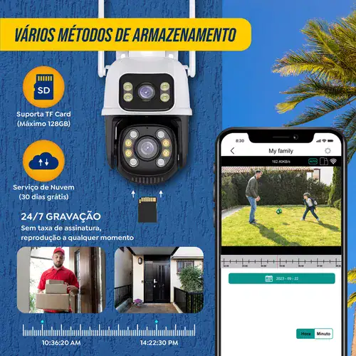 Câmera Segurança Dome 2k 360 Prova D'agua Lente Dupla Cor Branco/preto - Miniatura 9