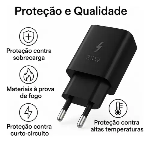 Carregador Super Rápido 25w Para Samsung Galaxy S25 S24 S23 S22 S21 S20 Fe Plus Ultra - Super Fast Cabo Blindado Tipo Usb C - Miniatura 4