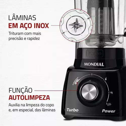LiquidificadorTurbo Power 2,2 L Potência De 550w Cor Preto Mondial - Miniatura 2