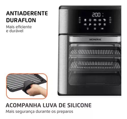 Fritadeira Air Fryer Forno Oven 12L Mondial Preto/Inox 2000W AFON-12L-BI - Miniatura 5