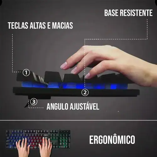 Teclado Gamer Semi Mecânico Rgb Led Iluminado Abnt2 - Miniatura 3