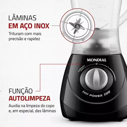 Liquidificador Easy Power Mondial Preto 550W L-550-B - Miniatura 4