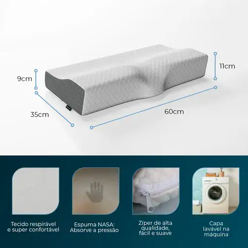 Travesseiro Cervical MMX Suporte Ergonômico Ortopédico Nasa Coluna Totalcomfort Carvão Ativado Cor Branco - Miniatura 7