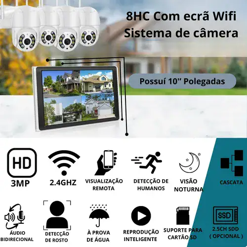 Nvr 8 Câmeras A8 Wifi Sem Fio 300m Hd Segurança C/ Sd 128gb - Miniatura 8