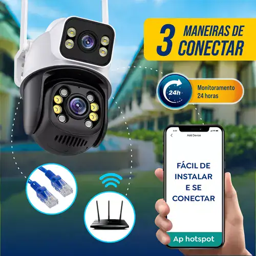 Câmera Segurança Dome 2k 360 Prova D'agua Lente Dupla Cor Branco/preto - Miniatura 10