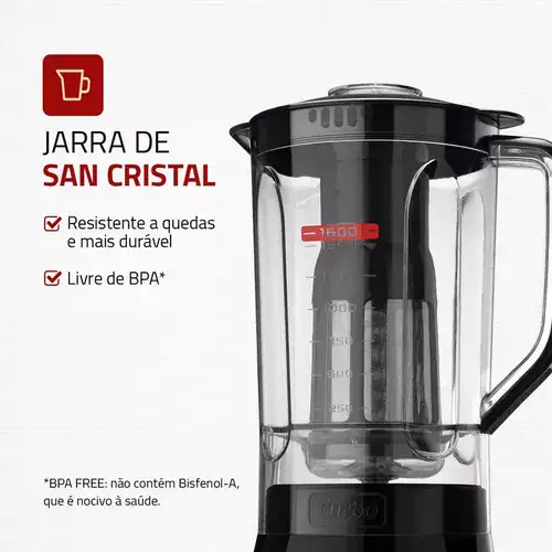 LiquidificadorTurbo Power 2,2 L Potência De 550w Cor Preto Mondial - Miniatura 5