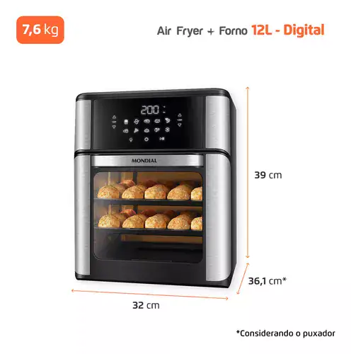 Fritadeira Air Fryer Forno Oven 12L Mondial Preto/Inox 2000W AFON-12L-BI - Miniatura 2