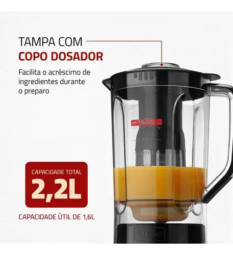 LiquidificadorTurbo Power 2,2 L Potência De 550w Cor Preto Mondial - Miniatura 3