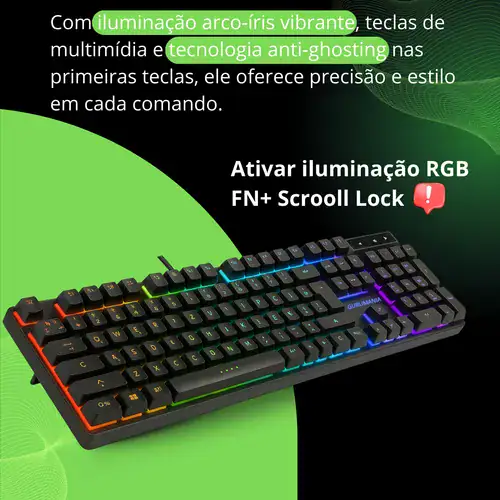 Teclado Gamer Semi Mecânico Rgb Led Iluminado Abnt2 - Miniatura 5