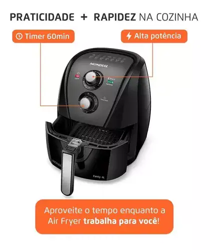 Fritadeira sem óleo air fryer 4L Mondial preto 1500W AFN-40-BFT - Miniatura 8