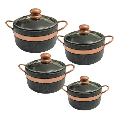 Jogo de Panelas de Pedra Sabão Tampa de Vidro 1,5 , 2, 3 e 4 Litros com Pegador Exclusivo - Miniatura 2