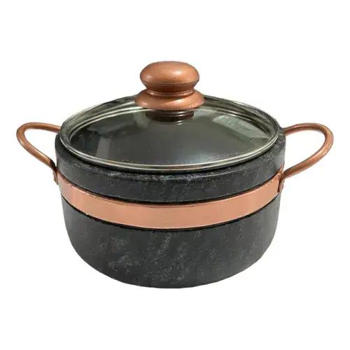 Jogo de Panelas de Pedra Sabão Tampa de Vidro 1,5 , 2 e 3 Litros com Pegador Exclusivo - Miniatura 5