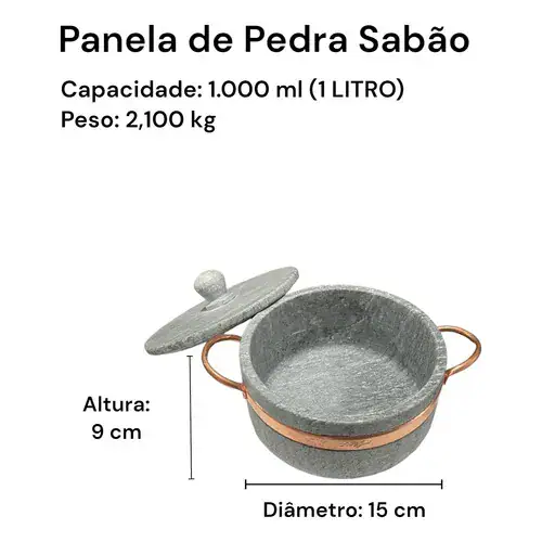 Jogo de Panelas Pedra Sabão 04 peças - 500ml +1L +1,5L +3L - Miniatura 5