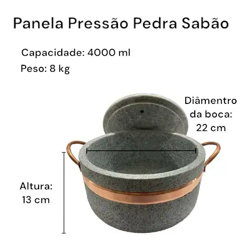 Jogo de Panelas Pedra Sabão 05 Peças - 1 Pressão 4 litros, 2 Caçarola 3 litros, frigideira 20 cm e Assadeira Grande - Miniatura 5