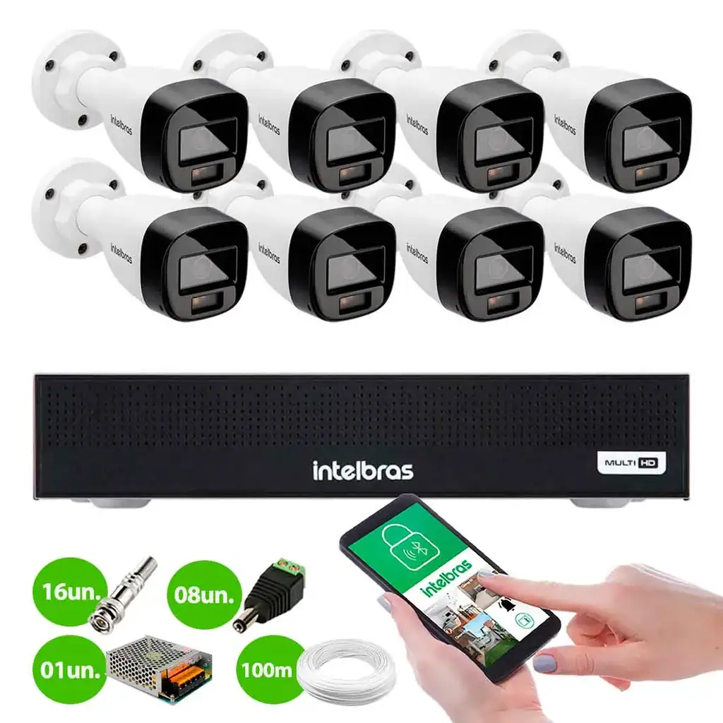 Kit 8 Câmeras Intelbras VHD 1220 B G8 Full Color Bullet Full HD 1080p Multi HD IR 20m + Dvr Intelbras MHDX 1108-C 8 Canais - Miniatura 7