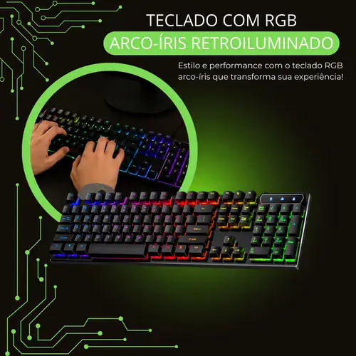 Teclado Gamer Semi Mecânico Rgb Led Iluminado Abnt2 - Miniatura 7