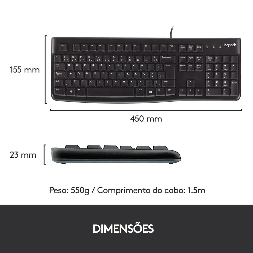 Teclado com fio USB Logitech K120 com Layout ABNT2 - Miniatura 5
