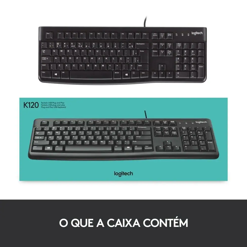 Teclado com fio USB Logitech K120 com Layout ABNT2 - Miniatura 3