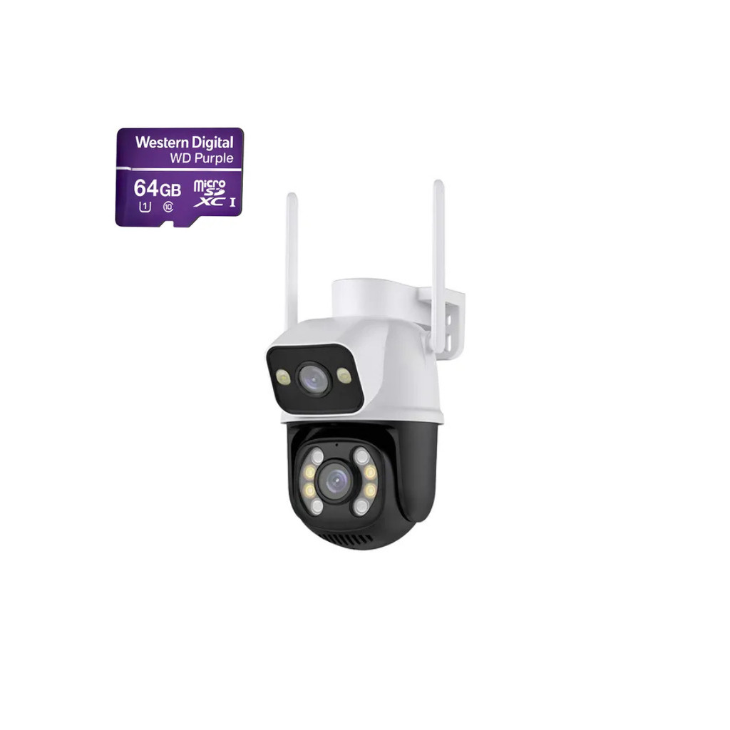 Kit Câmera Segurança Dome 2k 360 Prova D'agua Lente Dupla Cor Branco/preto + Cartão 64GB