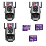 Kit 3x Câmera de Segurança Inteligente P11 Wi-Fi 4K | Dupla Lente PTZ + Fixa | Giro 360° | Visão Noturna Colorida | Áudio Bidirecional | Detecção Humana & Luz Alerta – Compatible com Alexa e Google Home + 3 Cartão de 64GB - Miniatura 1